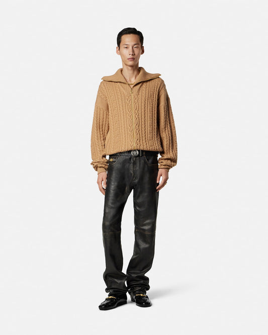 Embroidered Wool Knit Zip Jumper