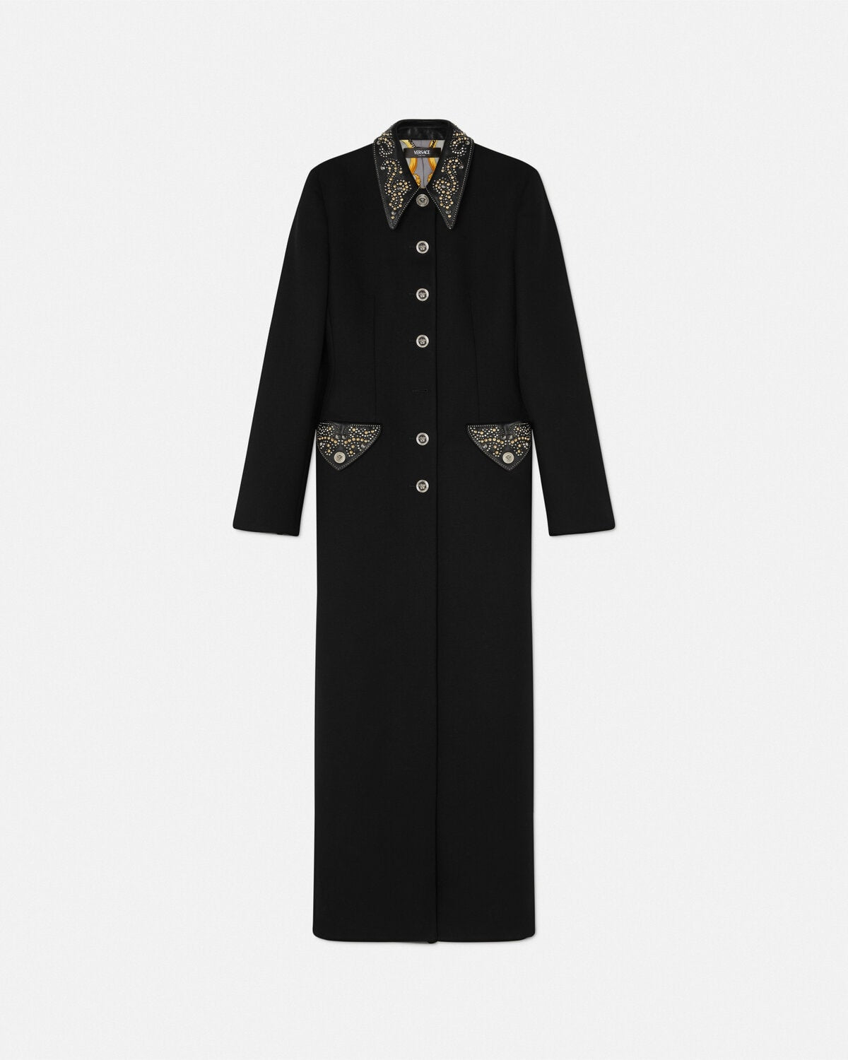 Studded Felted Wool Fitted Column Coat