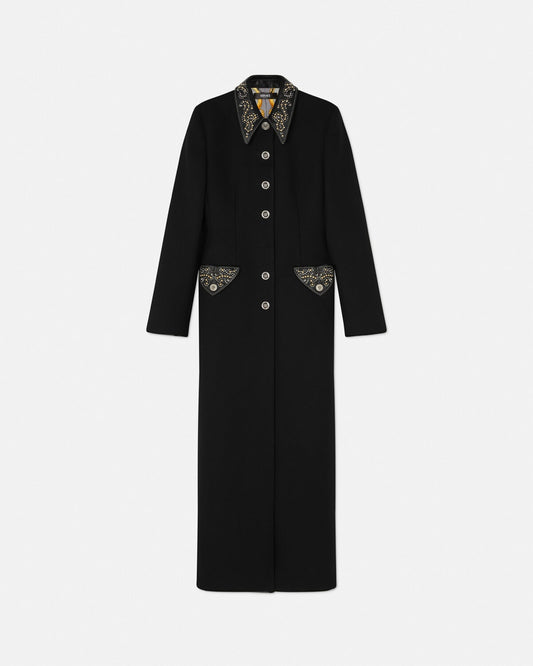 Studded Felted Wool Fitted Column Coat