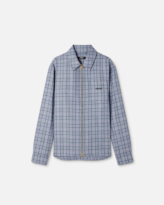 Checked Wool Flannel Zip Overshirt