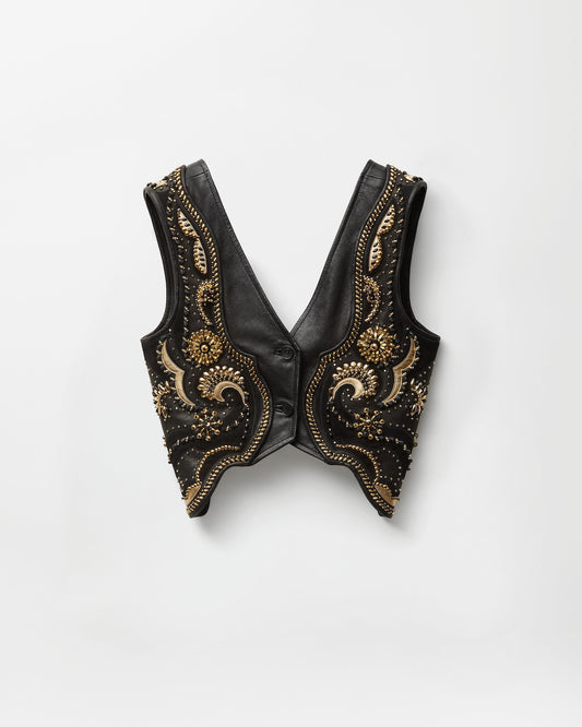 Embroidered Crop Leather Vest