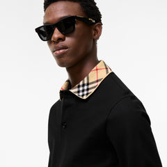 Long-sleeve Check Collar Cotton Polo Shirt
