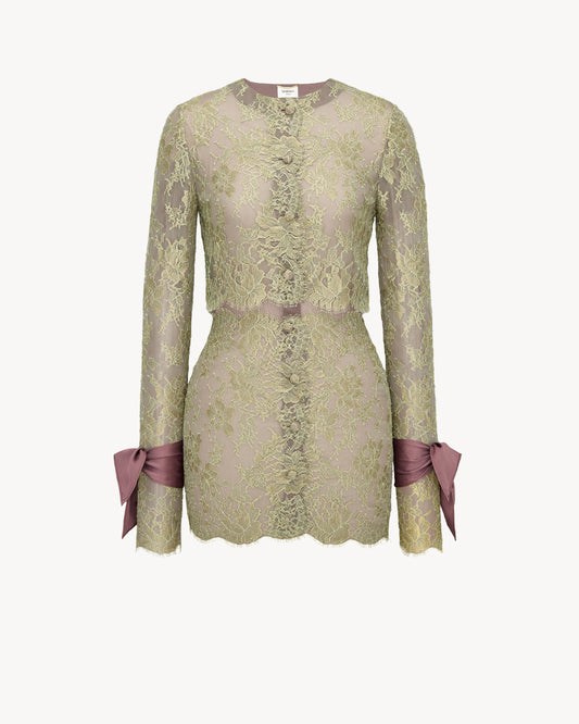 Lavallière-cuff Mini Dress In Lace