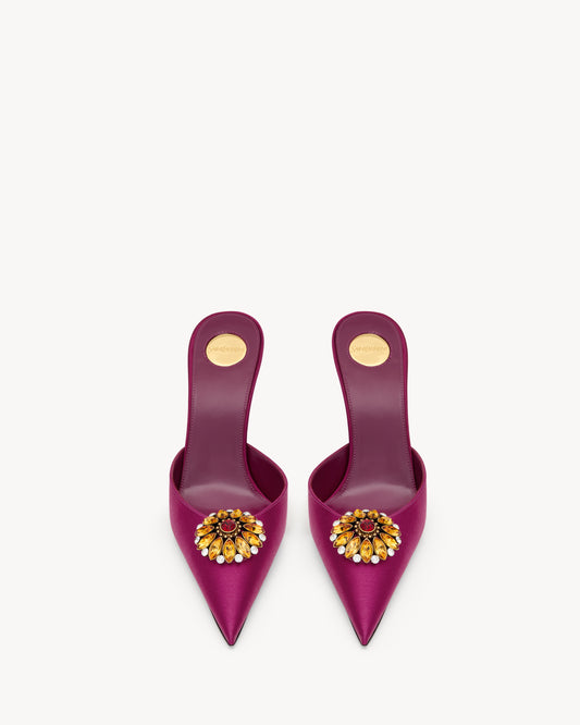 Cosmo Mules In Satin Crepe And Crystals