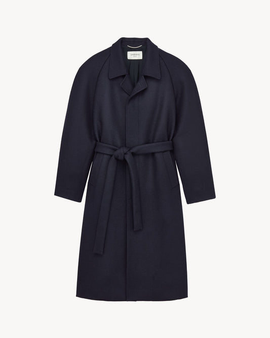 Belted Balmacaan In Brushed Wool Gabardine