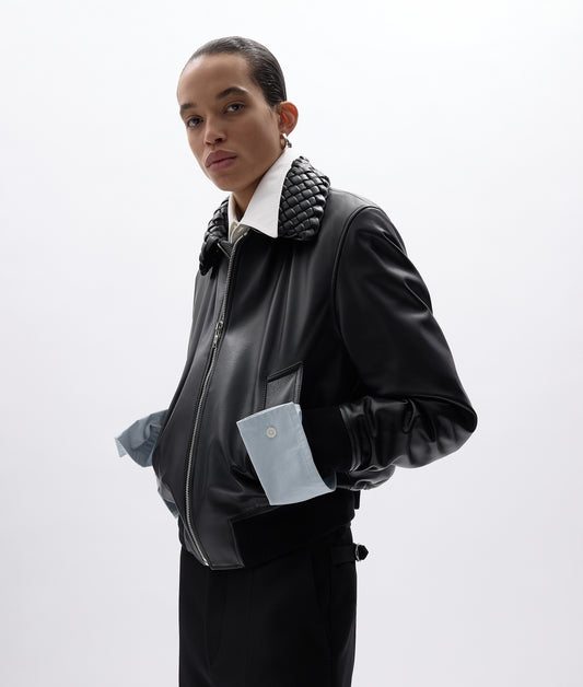 Shiny Leather Padded Blouson