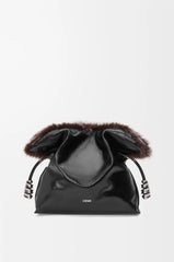 Medium Flamenco Clutch In Glossy Lambskin And Shearling