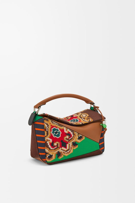 Puzzle 10 Patchwork Re-Edition Bag In Calfskin, Suede And Canvas