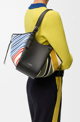 Hammock Flip Bag In Embroidered Canvas And Calfskin