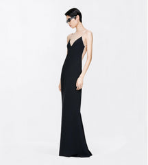 Crystal Chain Embroidery Satin Sleeveless Evening Dress With Open Back