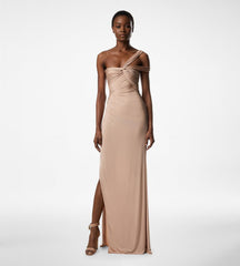 One Shoulder Twist Front Evening Dress