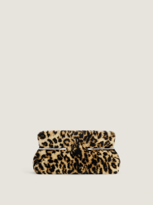 Pinch Soft Clutch In Leopard Shearling-effect