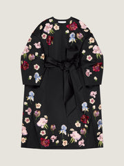 Cocoon Coat In Satin With Embroideries