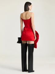 Mini Bustier Dress In Satin With Bow