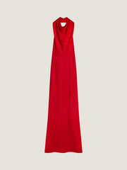 Long Draped Halterneck Dress In Satin Crepe