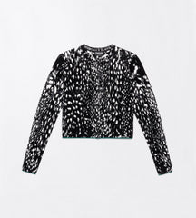 Lynx Jacquard Velvet Crewneck Cardigan