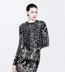 Lynx Jacquard Velvet Crewneck Cardigan