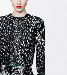 Lynx Jacquard Velvet Crewneck Cardigan