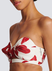 Strapless crop top with Red Roses print