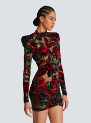 Burnout velvet dress with Rose print