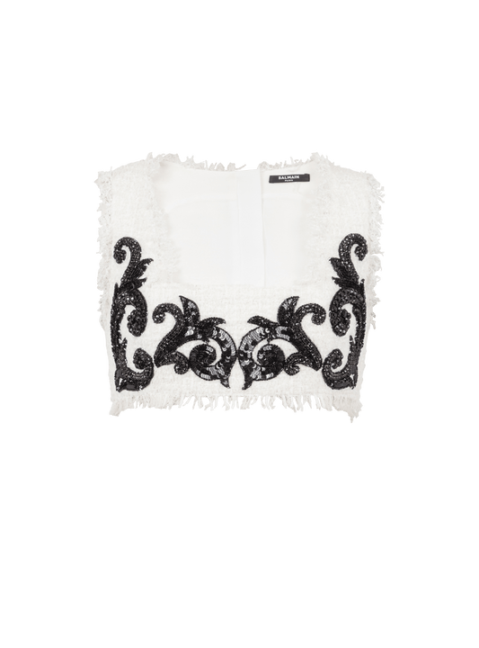 Baroque strappy tweed top