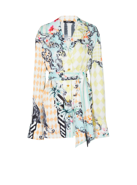 Loose Belted Shirt With Baroque Print