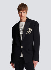 1-button crepe and satin jacket