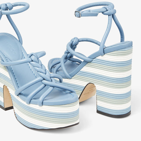 Clare Wedge 130 Smoky Blue Nappa Leather Wedge Sandals