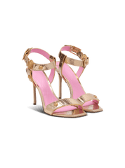 Eva sandals in mirrored leather with an embossed grid motif