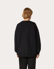 Cotton Crewneck Sweatshirt With Valentino Flower Portrait Print