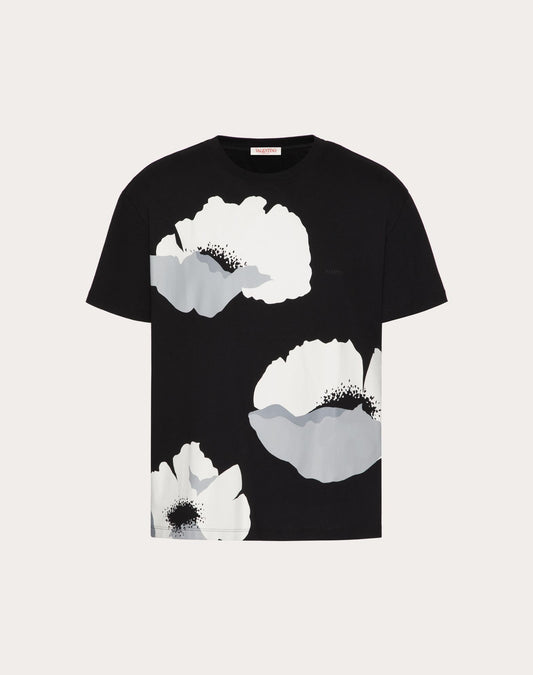 Cotton T-shirt With Valentino Flower Portrait Print