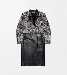 Lambskin With Calf Hair And Printed Leather Double Breasted Coat