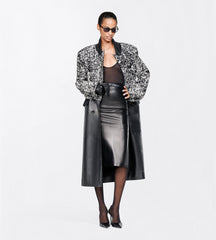 Lambskin With Calf Hair And Printed Leather Double Breasted Coat