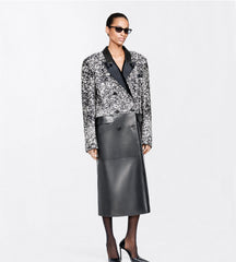 Lambskin With Calf Hair And Printed Leather Double Breasted Coat