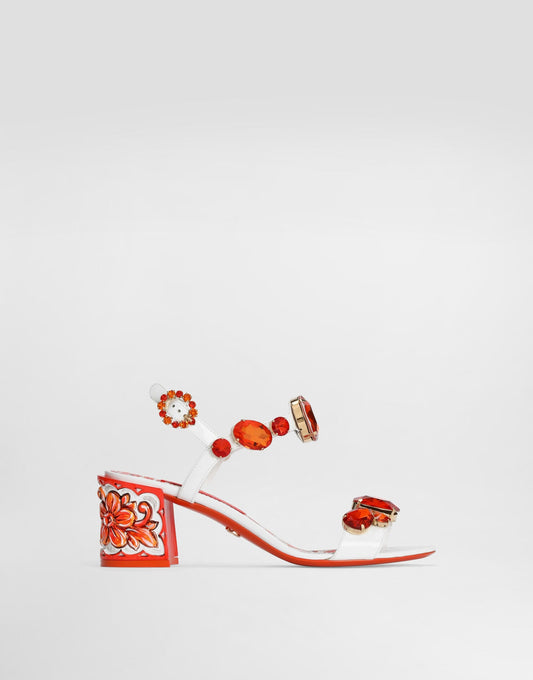 Patent Leather Sandals With Embroidery