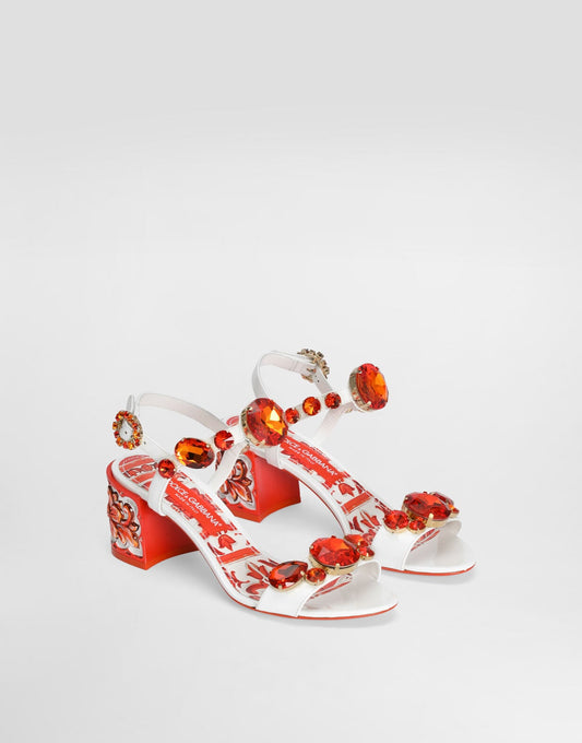 Patent Leather Sandals With Embroidery