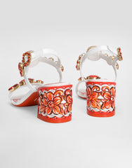 Patent Leather Sandals With Embroidery
