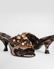 Leopard-print Satin Mules With Embellishments