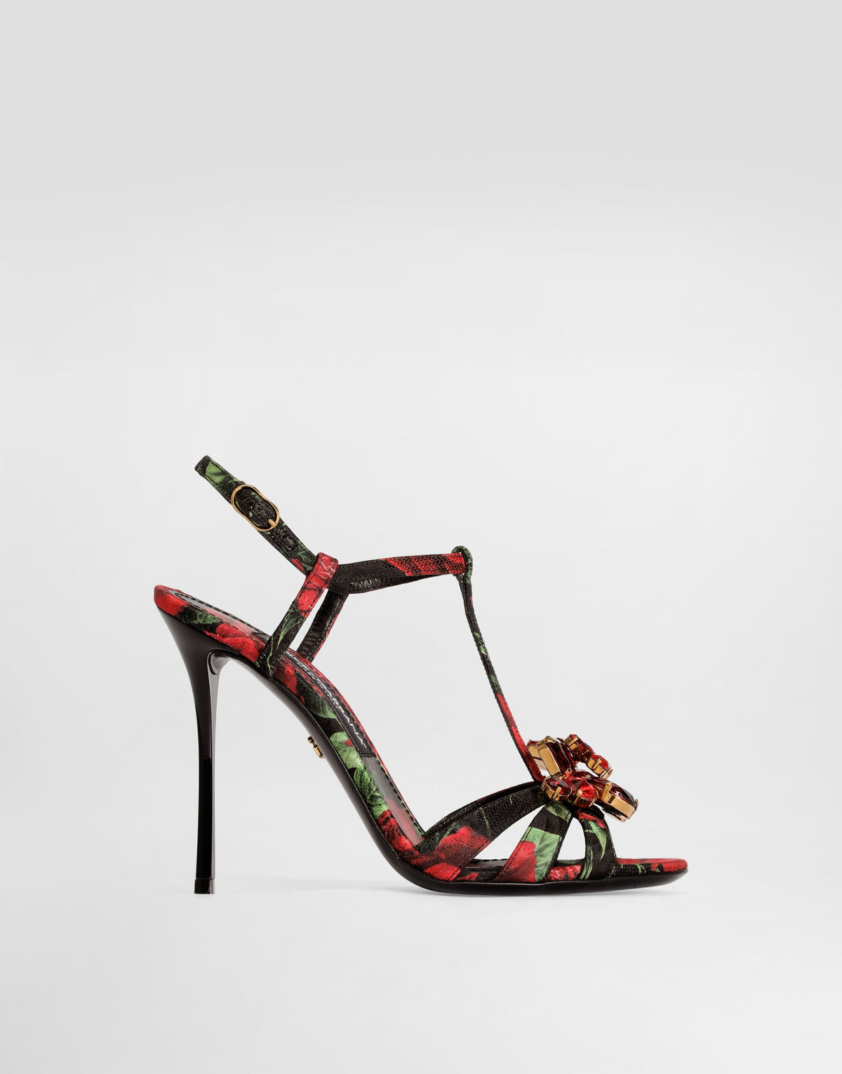 Rose-print Brocade Sandals