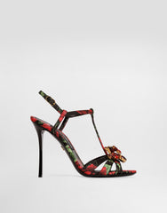Rose-print Brocade Sandals