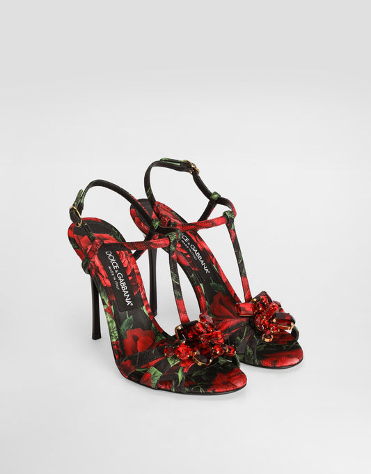 Rose-print Brocade Sandals