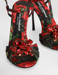 Rose-print Brocade Sandals