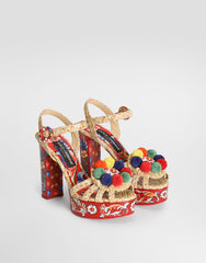 Raffia Platform Sandals With Embroidery