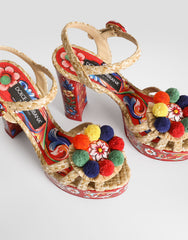 Raffia Platform Sandals With Embroidery