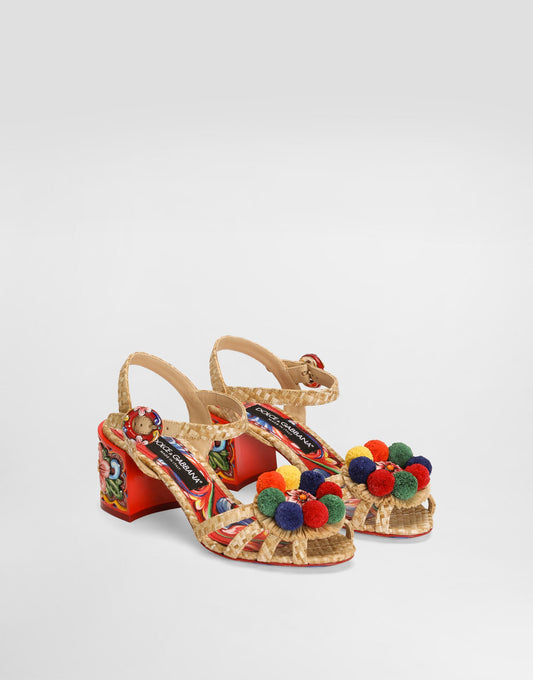 Raffia Sandals With Embroidery