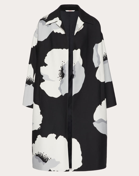 Crepe Couture Caban With Valentino Flower Portrait Print