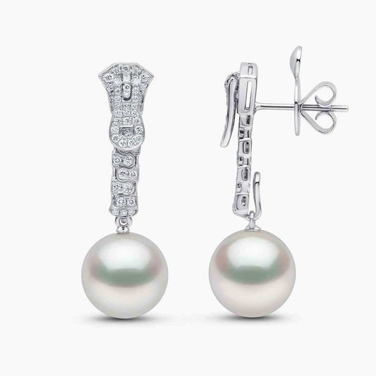 Zyyp 18K White Gold South Sea Pearl and Diamond Zip Earrings