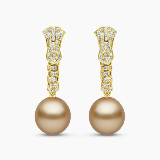 Zyyp 18K Yellow Gold South Sea Pearl and Diamond Zip Earrings