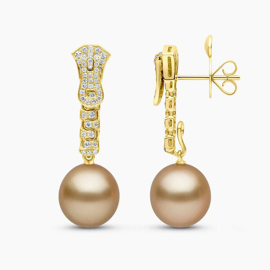 Zyyp 18K Yellow Gold South Sea Pearl and Diamond Zip Earrings
