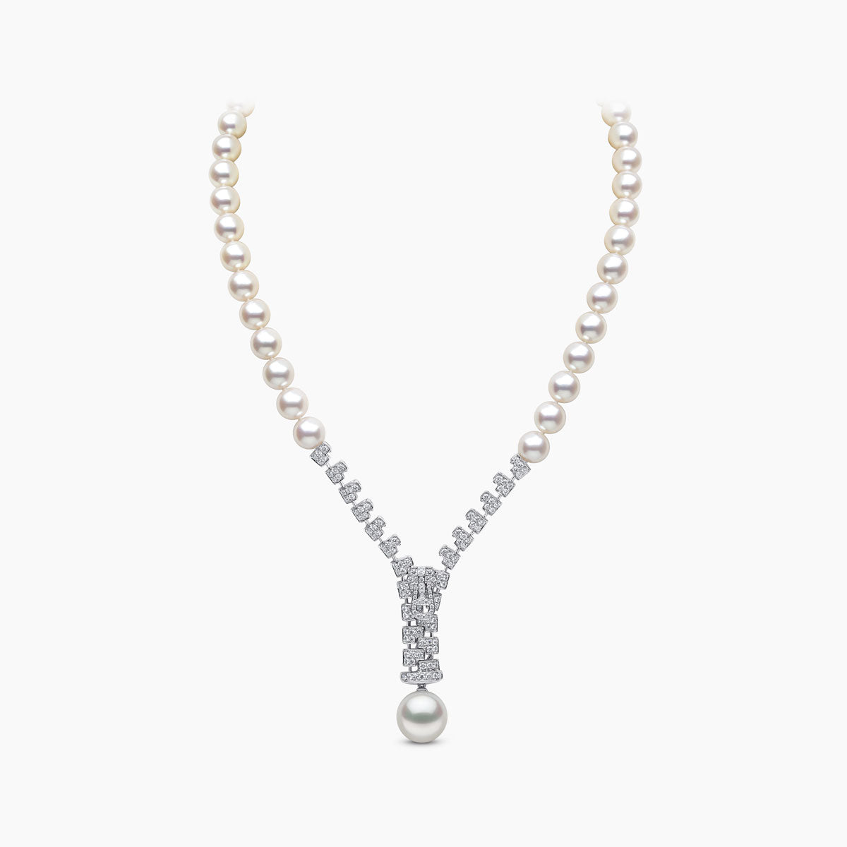 Zyyp 18K White Gold Multi Pearl and Diamond Zip Necklace